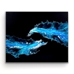 Painting &#39;Midnight Talks&#39;, Fluid Art, Dutch Pouring Paint Art, Original Artwork, Vertical Tall and Narrow Wall Art