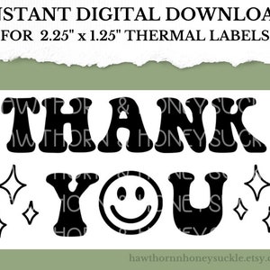 PNG Sticker Download, Thank You Smiley Sticker, Small Business Sticker, 2.25&quot; x 1.25&quot;, Digital Download, Thermal Printer Label Download