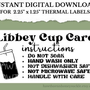 Libbey Cup Care Instructions, Glass Can Care Card, Libbey Care Sticker, Digital Download Sticker, PNG Download, 2.25 « x 1.25 », Glass Can Cup