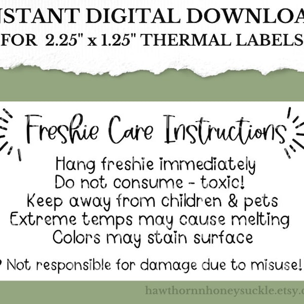 PNG Sticker Download, Freshie Care Instructions, Small Business Sticker, 2.25" x 1.25", Digital Download, Thermal Printer Label Download,