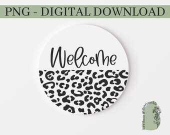 Welcome Door Hanger PNG, Leopard Print Png, Leopard Print Door Hanger Png, Diy Door Hanger Png, Cricut, Silhouette, Cut file, Circle Door