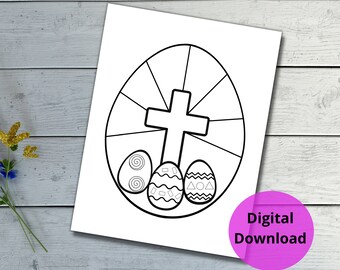 Easter Eggs, Catholic Christian Coloring Page, Homeschool Classroom, Easter Activities for Kids, Set of 4 Pages