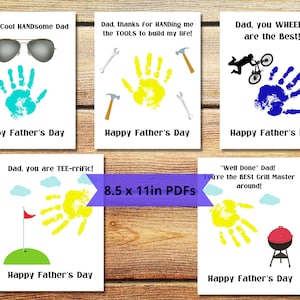 Father's Day Hand Print | Funny Dad Gift | Dad Joke Puns | 5 Printables | Preschool Daycare Homeschool Art | Golf Tools Grill Biker Cool Dad