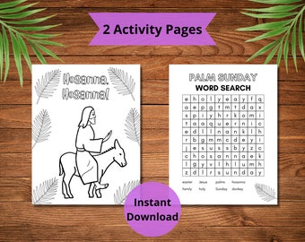 Palm Sunday Activity Worksheets, Coloring Printable, Word Search, Easter, Christian Catholic Classroom, Homeschool