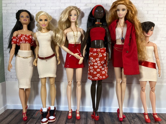 Cream and Red Collection: Dresses, Skirts, Tops, Belts, & Necklaces to Fit  Most 1/6 Fashion Dolls 