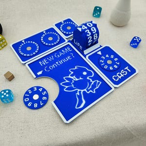 Fantasy Retro Blue - Commander EDH tray Panel with Life Spinner counter - Magic MTG