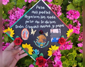 Mexican flag flowers graduation cap topper