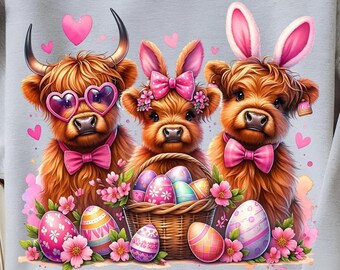 Highland Cow Easter PNG, Easter Highland Cow PNG, Easter Egg Cow Png, Cute Easter Cow Sublimation Design, Easter Shirt Png