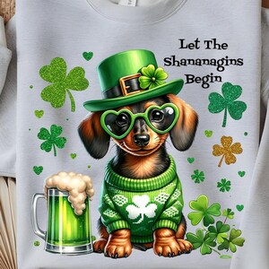 St Patricks Day Dachshund PNG, Lucky Wiener Dog PNG, Shamrock Dachshund Sublimation, St Patricks Dog PNG, Doxie St Patricks Shirt Design