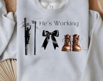 He is Working Lineman Wife PNG | Trendy Blue Collar Wife PNG | Sublimation Design | Instant Digital Download | DTF Transfer
