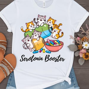Gato com reforço de serotonina PNG, design de sublimação de mãe de gato engraçado, download digital de saúde mental de gatinho fofo kawaii