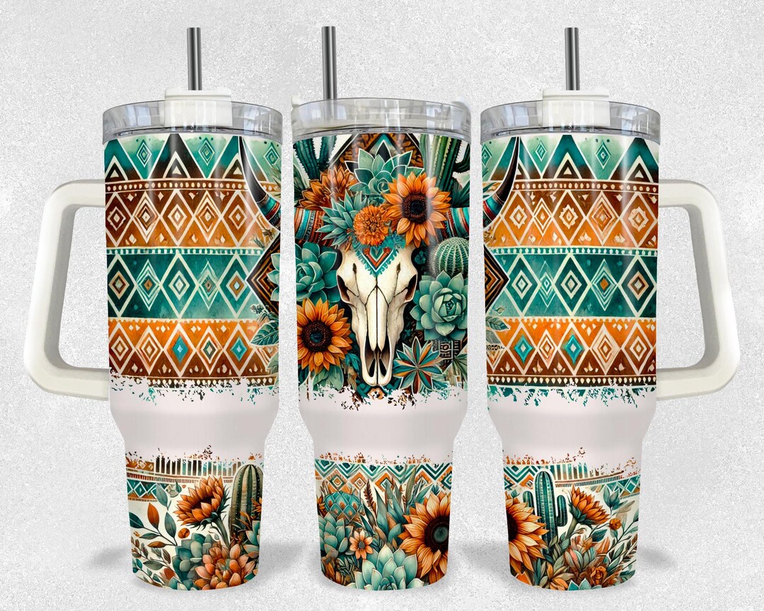 Aztec Bull Skull Tumbler PNG – Western 40oz Tumbler Wrap – Aztec ...