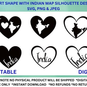 Police de l'Inde en forme de coeur, j'aime l'Inde, carte indienne silhouette conception svg, png et jpeg, police de l'Inde, téléchargement immédiat graphique