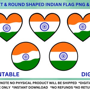 Heart and round shaped indian flag png & jpeg, Indian Art Independence Day, Graphic Instant Download