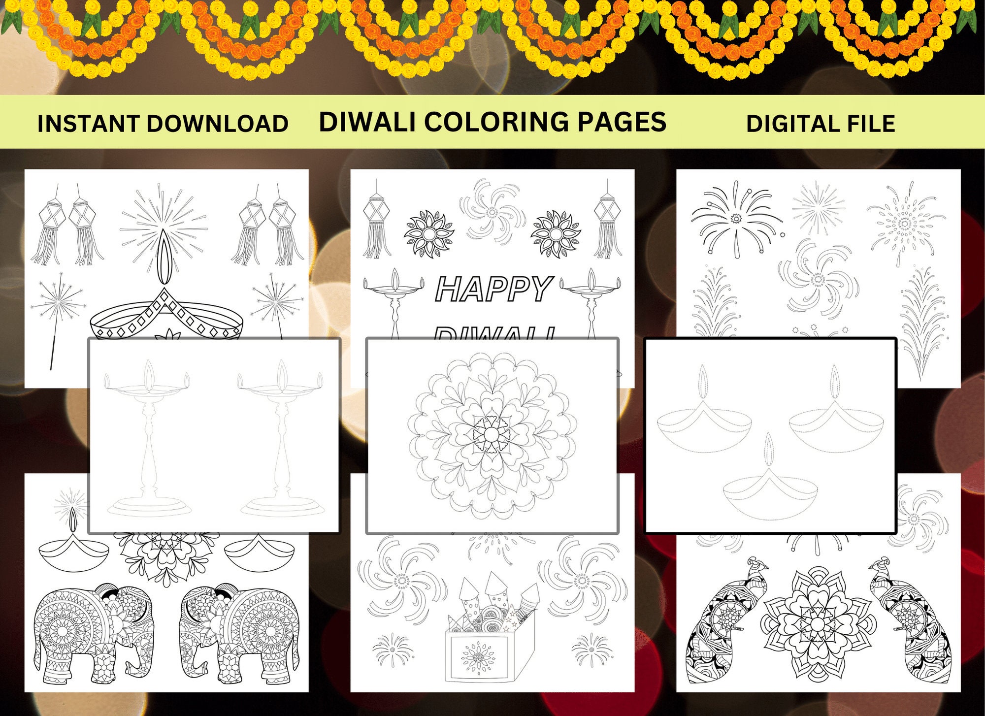 Diwali Activity/Coloring Pages, Diwali party activity for kids, Diwali printables, Coloring Pages.