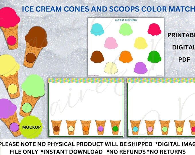 Ice Cream Cones and Scoops Color Match,printable Color Activities ...