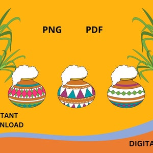 Olla Pongal y árbol de caña de azúcar, olla Makar Sankranti, Sankranti Khumbam, Janmashtami, Uttarayan, Decoración Pongal.