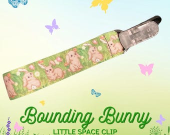 Bounding Bunny Little Space Clip, Pacifier Clip, Cottagecore Little Space Gear