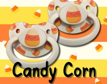 Candy Corn Collage Adult Pacifier, Goth Spooky Halloween Little Space Gear