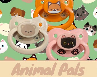 Animal Pals Collage Adult Pacifier, Various Styles, Cat, Dog, Bear, Fox, Little Space Gear