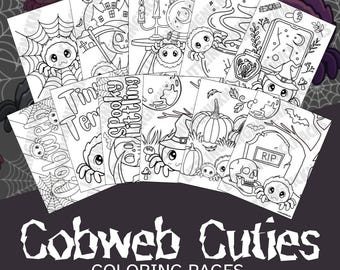 Cobweb Cuties Coloring Pages, Little Space Halloween Spooky Goth Coloring