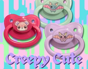 Creepy Cute Adult Pacifier, Bat, Bear, Pastel Goth Spooky Halloween Little Space Gear