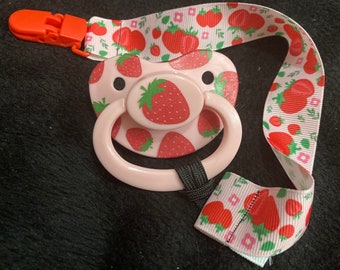 Strawberry Little Space Clip, Kawaii Cottagecore Pacifier Clip, Little Space Gear