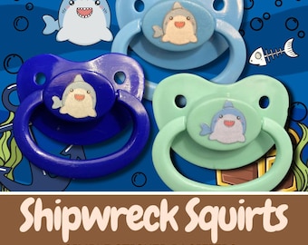 Shipwreck Squirts Adult Pacifier, Shark Ocean Anchor Treasure Chest Little Space Gear