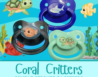 Coral Critter Adult Pacifier, Sea Turtle, Shark, Fish, Ocean Tropical Underwater Little Space Gear