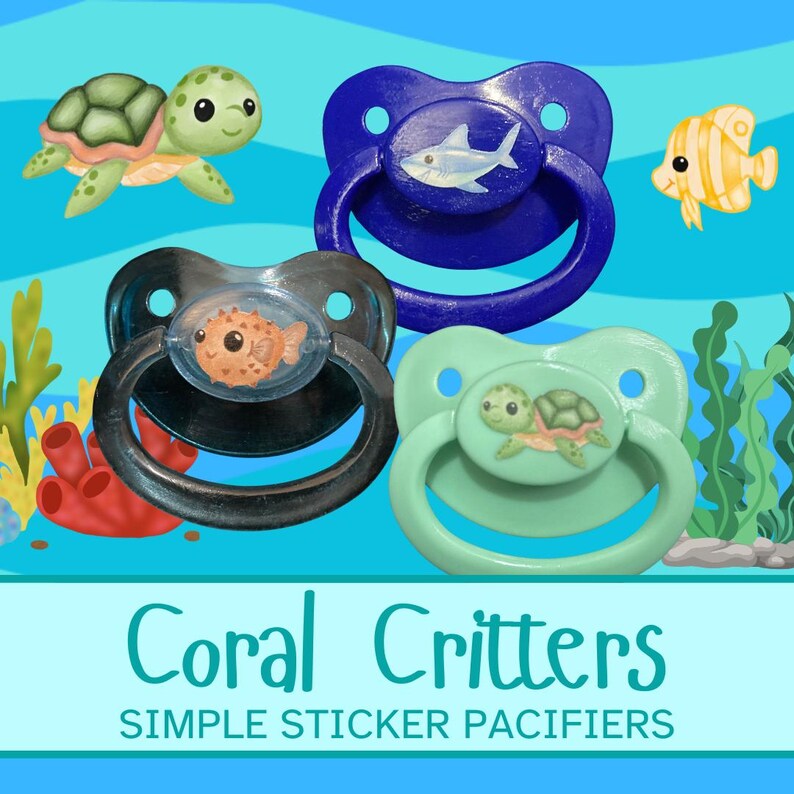 Fish Pacifier Coral Critter Adult Pacifier, Sea Turtle, Shark, Fish, Ocean Tropical ...