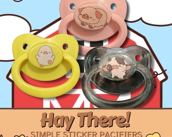 Hay There! Adult Pacifier, Farm, Barnyard, Pig, Horse, Cow, Goat, Sheep, Lamb, Ram Little Space Gear