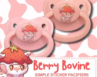 Berry Bovine Adult Pacifier, Strawberry Cow Cottagecore Cute Kawaii Little Space Gear