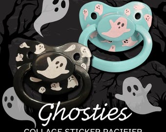 Ghosties Collage Adult Pacifier, Goth Spooky Halloween Little Space Gear