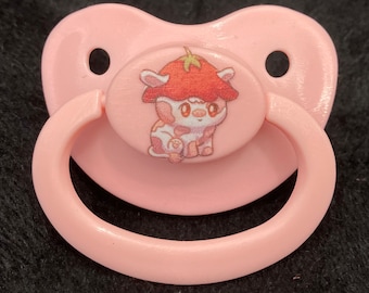 Strawberry Hat Cow Adult Pacifier, Cottagecore Cute Kawaii Little Space Gear