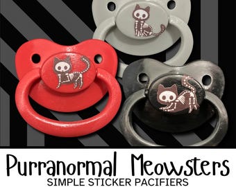 Purranormal Meowster Adult Pacifier, Goth Spooky Halloween Skeleton Cat Little Space Gear