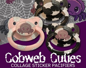 Cobweb Cuties Collage Adult Pacifier, Goth Spooky Halloween Little Space Gear