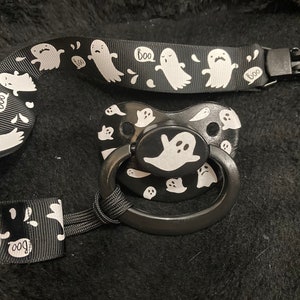 Black Ghost Boo Little Space Clip, Pacifier Clip, Goth Halloween Little Space Gear