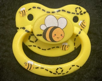 Buzzing Bees Mixed Medium Sticker Collage Painted Adult Pacifier, Little Space Gear