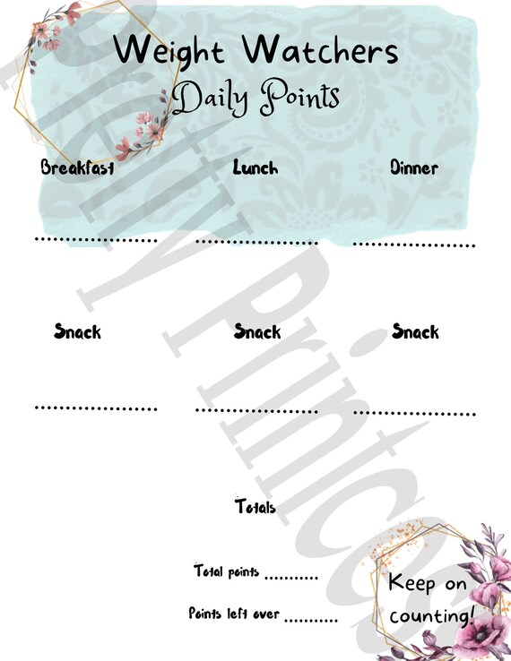 Weight Watchers Points Tracker Printable PDF | Etsy