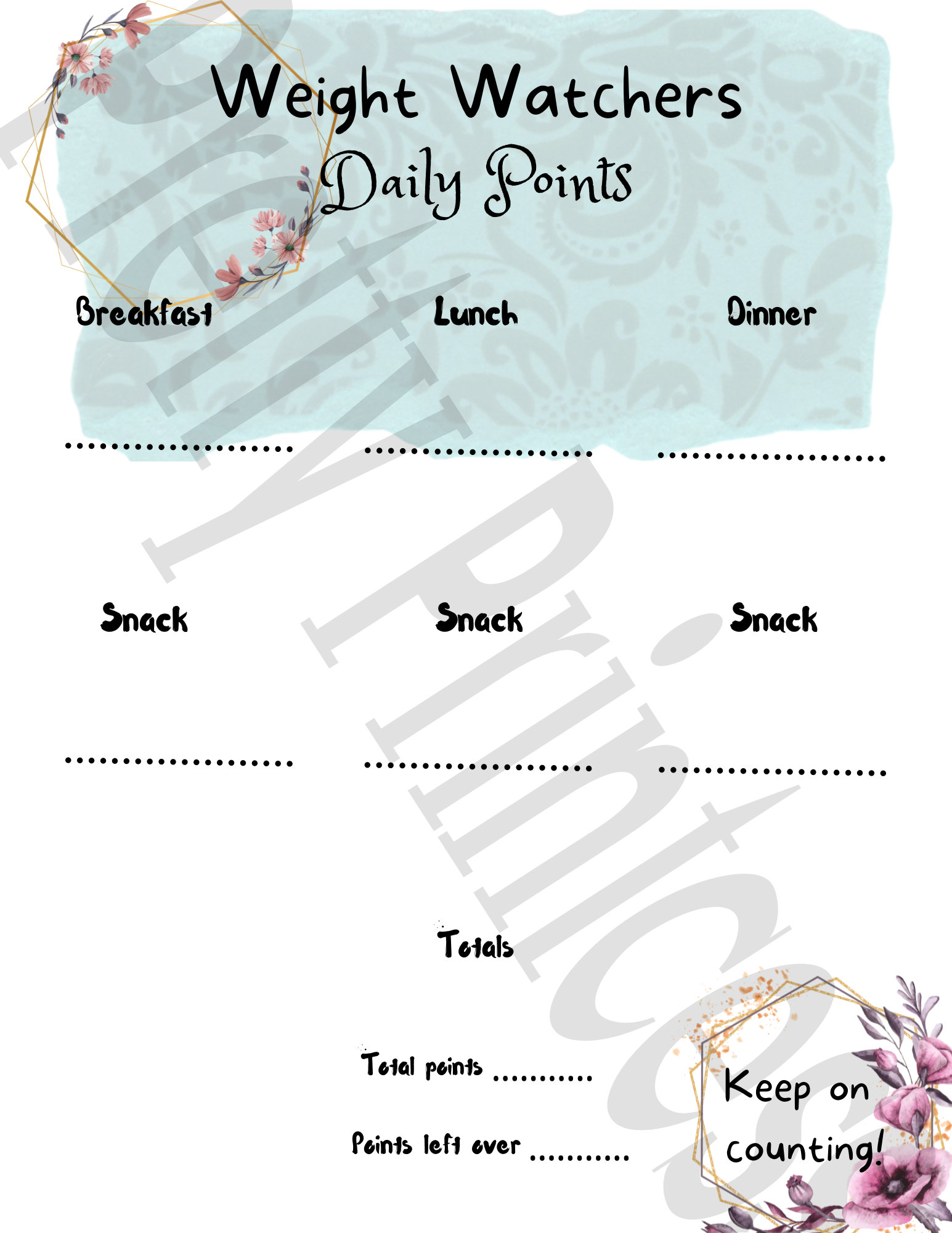 Weight Watchers Points Tracker Printable PDF | Etsy