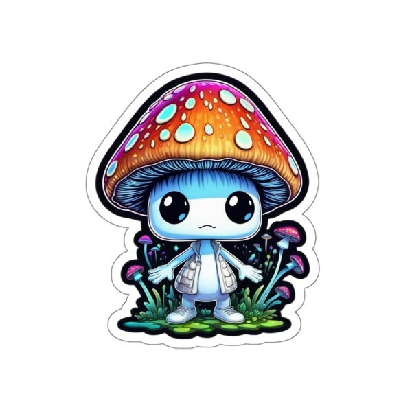 Snowy-White Chibi Shroombie Sticker, adorable chibi mushroom-person