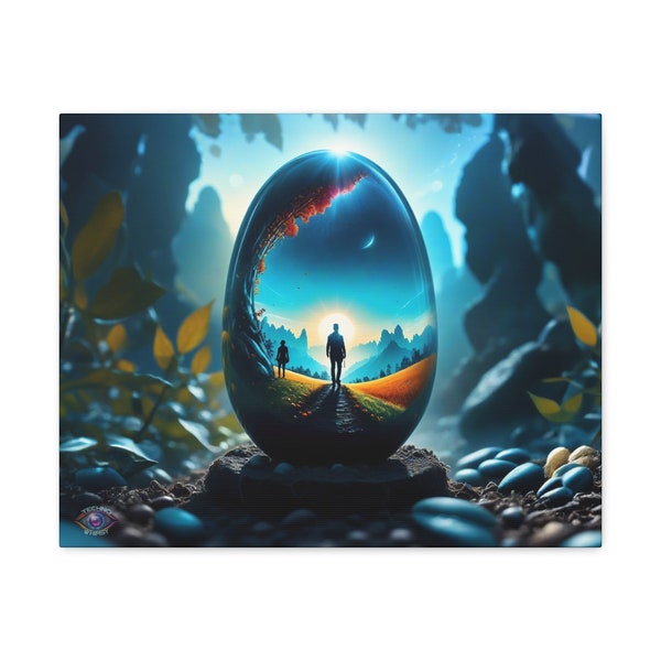 Surreal Fantasy Landscape Egg Glass Bubble Art Print Canvas Gallery Wrap: "Otherworldly Journey" Home Wall Office Decor Bedroom Space Design