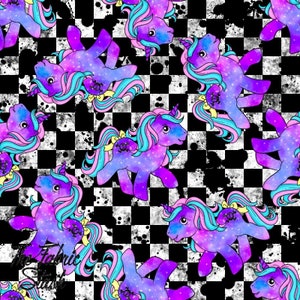Pastel Goth Pony + Background Digital Seamless Pattern