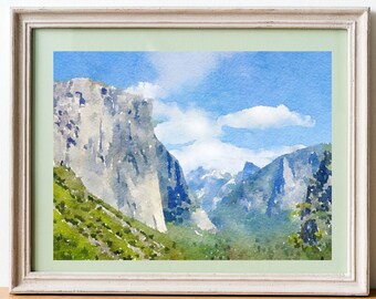 Yosemite Poster National park, Travel Print, Watercolor Painting, United States, Instant download