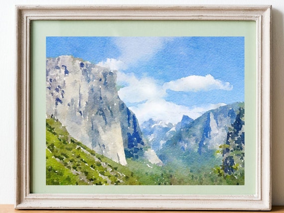 Yosemite Poster National park, Travel Print, Watercolor Painting, United States, Instant download
