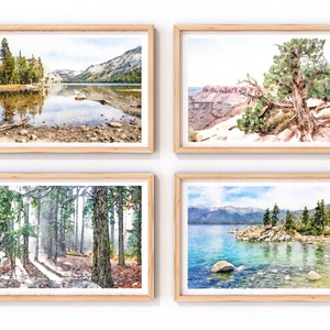 US Prints Set of 4, National Park Yosemite, Grand Canyon, Tahoe Lake, Tenaya Lake, US Travel poster, Digital download 2x3, 5x7