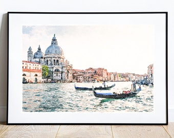 Venice Canal Watercolor Printable Wall Art, Italy Travel print, Gondola, Digital download 2x3, 5x7, 16x9, 18x24