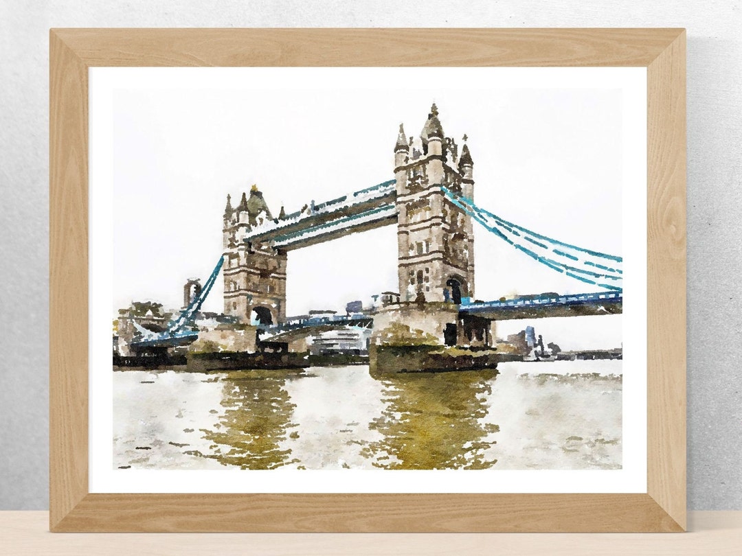 London Tower Bridge Watercolor Print, London City Travel Art, Digital ...