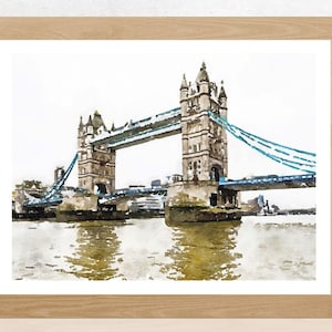 London Tower Bridge watercolor print, London city Travel art, Digital download
