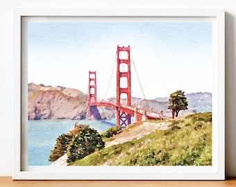 Golden Gate Bridge Watercolor print, San Francisco travel poster, California painting, Digital download 2x3, 5x7, 8x10, 11x14, 18x24